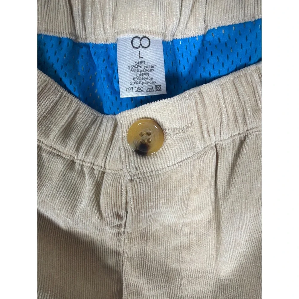 Commando Pants Mens L Corduroy Beige Elastic Waist Straight Leg Casual 761